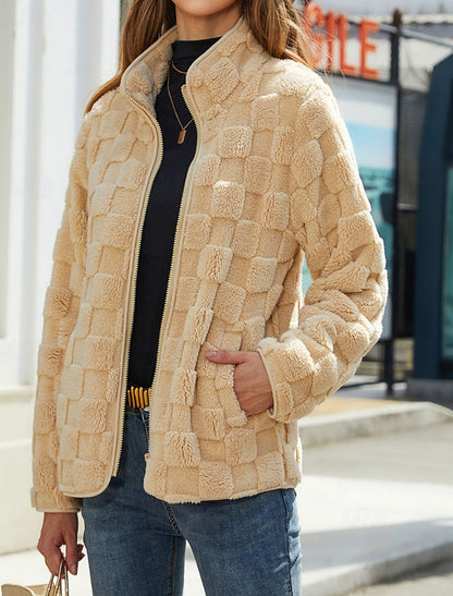 Federica | Winterjacke Damen Teddy Stehkragen Reißverschluss Oversized