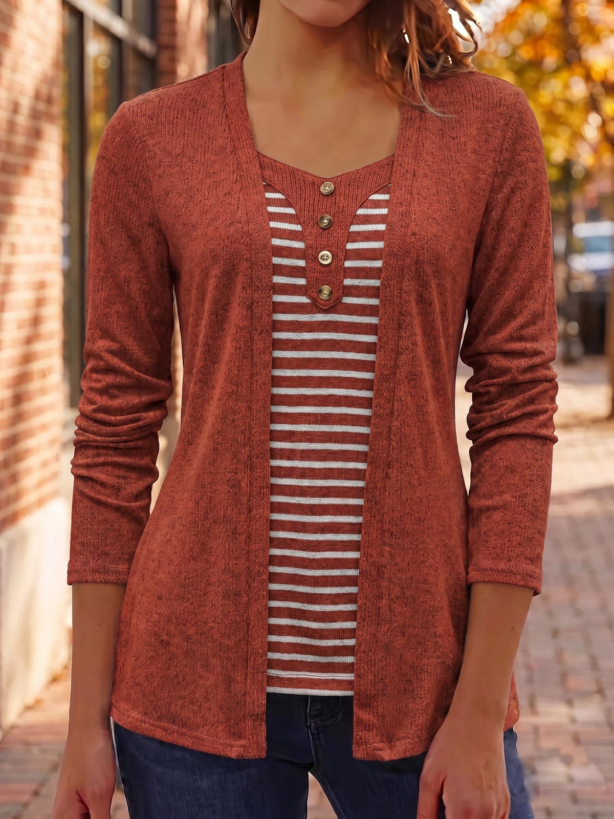Eleanor | Damen Strickcardigan mit Streifen-Einsatz