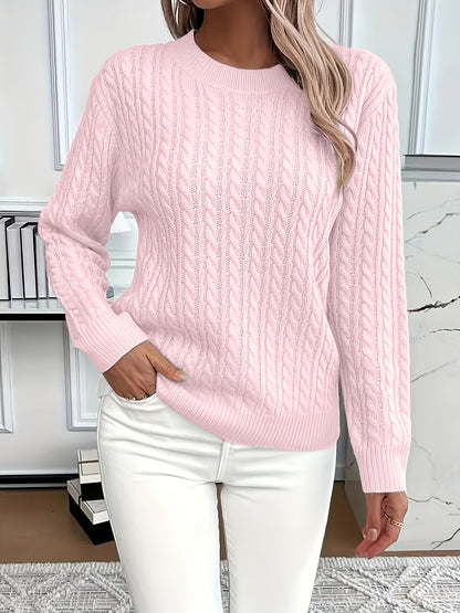Jorien | Damen Zopfmuster Strickpullover Rundhalsausschnitt Oversized