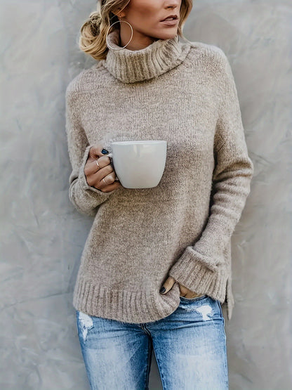 Jolien | Damen Oversized Rollkragenpullover mit Schlitzsaum