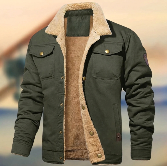 Cedric | Herren Steppjacke mit Kunstfell-Kragen Knopfleiste