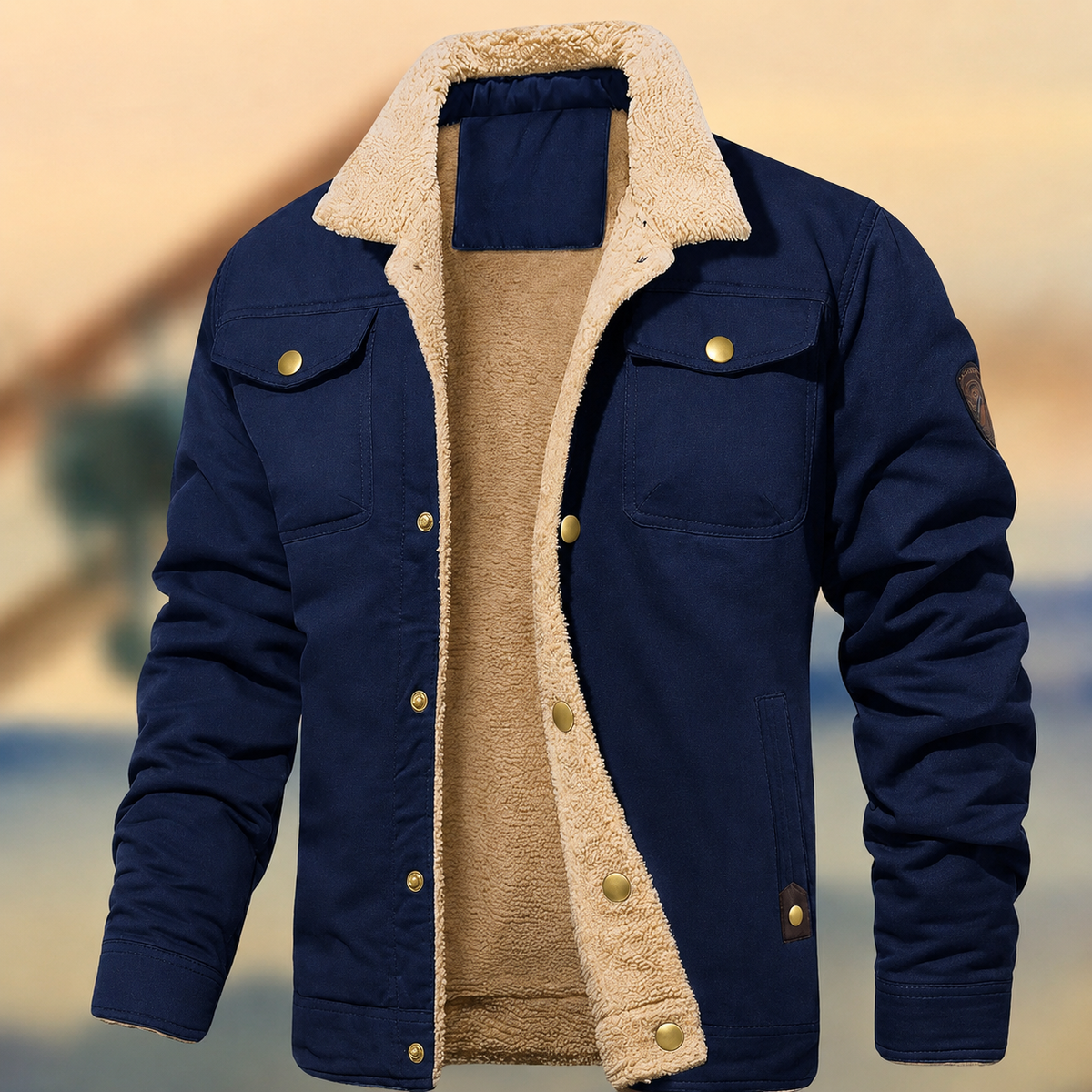 Cedric | Herren Steppjacke mit Kunstfell-Kragen Knopfleiste