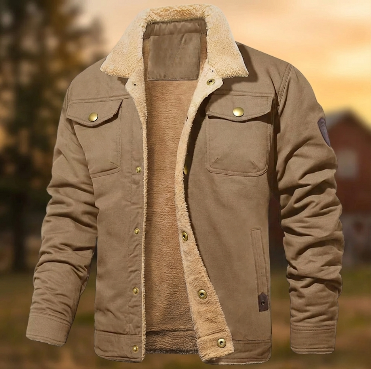 Cedric | Herren Steppjacke mit Kunstfell-Kragen Knopfleiste