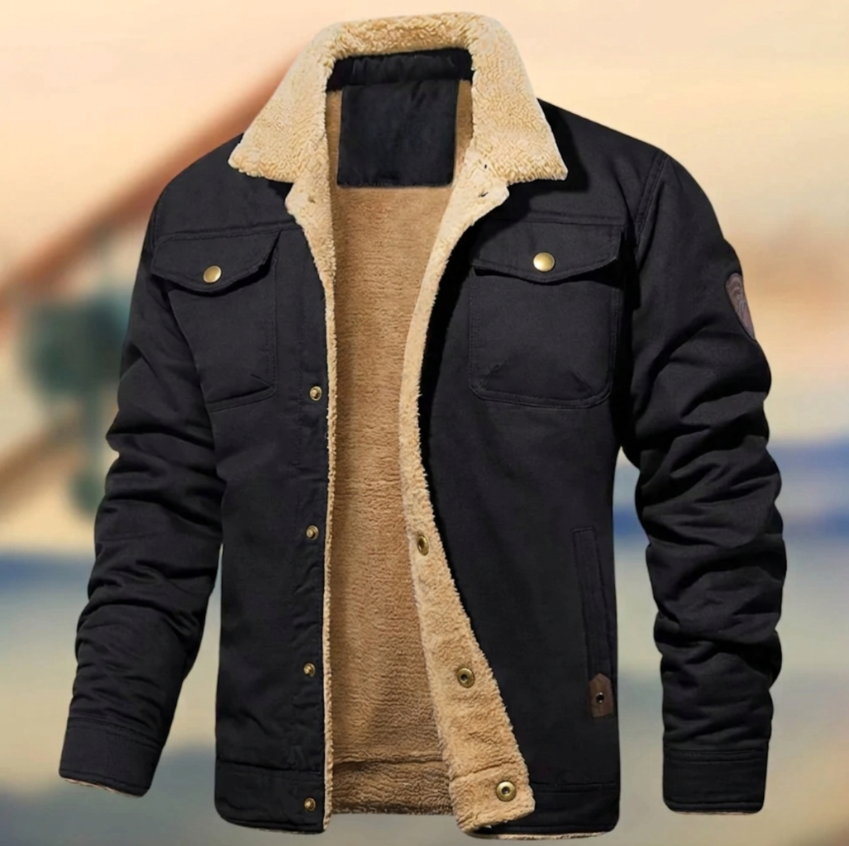 Cedric | Herren Steppjacke mit Kunstfell-Kragen Knopfleiste