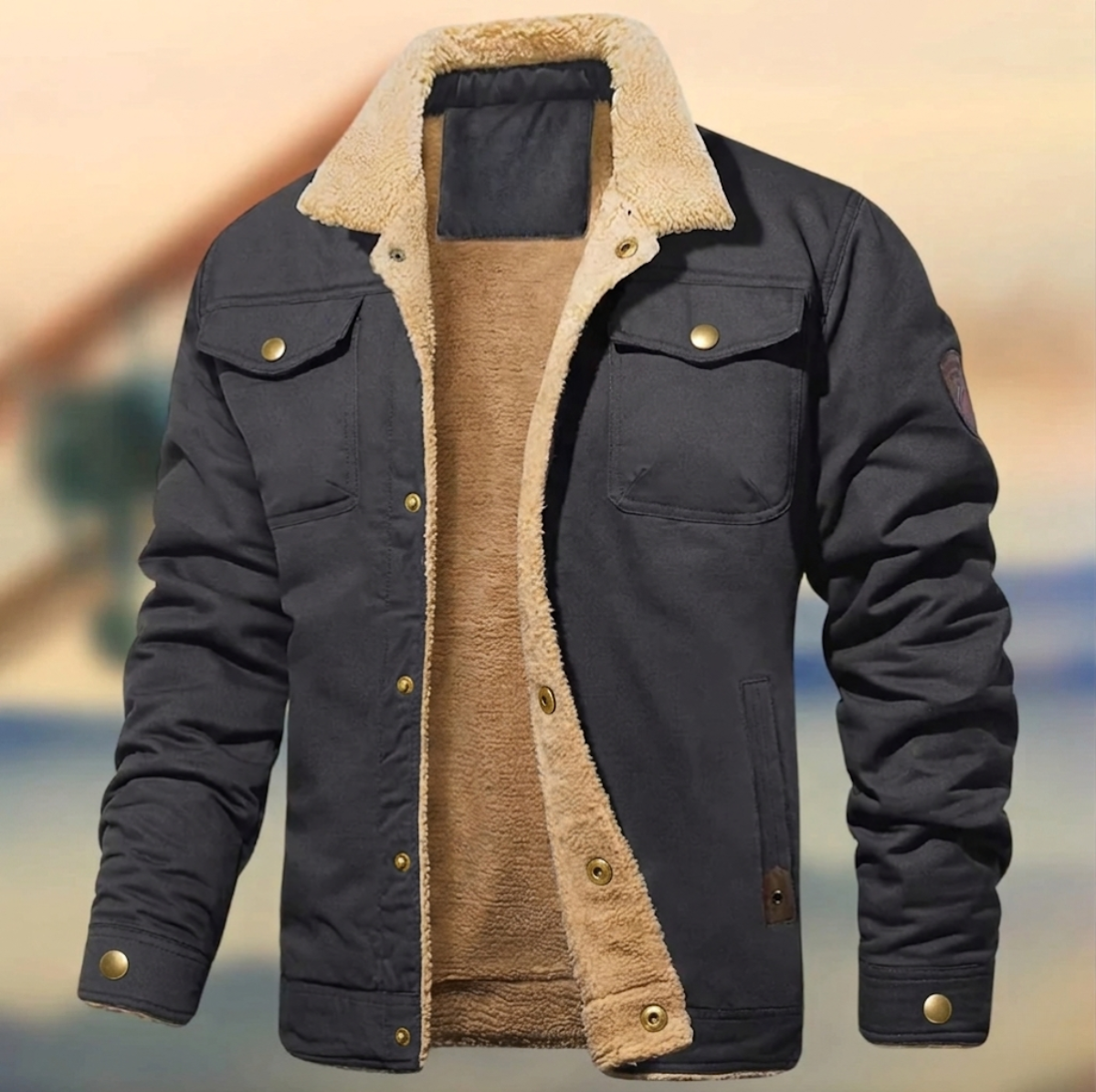Cedric | Herren Steppjacke mit Kunstfell-Kragen Knopfleiste