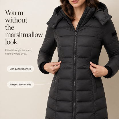 Sierra | Taillierte Midi-Steppjacke mit Kapuze für Damen