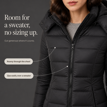 Sierra | Taillierte Midi-Steppjacke mit Kapuze für Damen