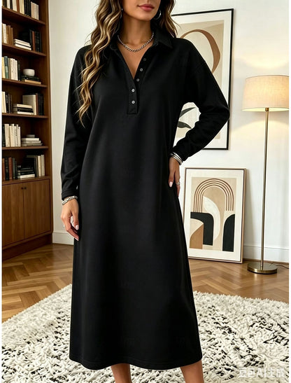 Lois | Damen Oversize Midikleid mit Hemdblusenkragen