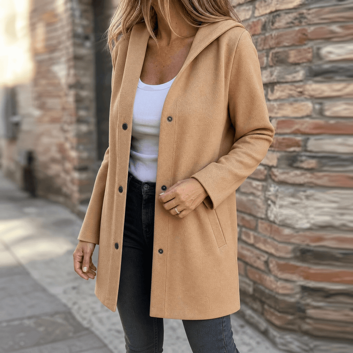 Greta | Oversized Strickjacke mit Kapuze, Knopfleiste und Taschen