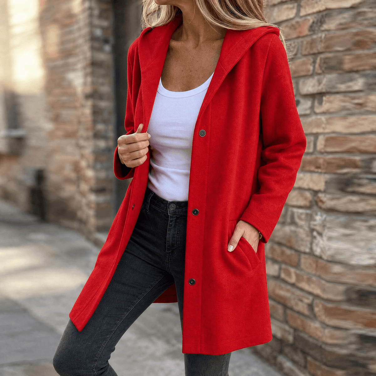 Greta | Oversized Strickjacke mit Kapuze, Knopfleiste und Taschen