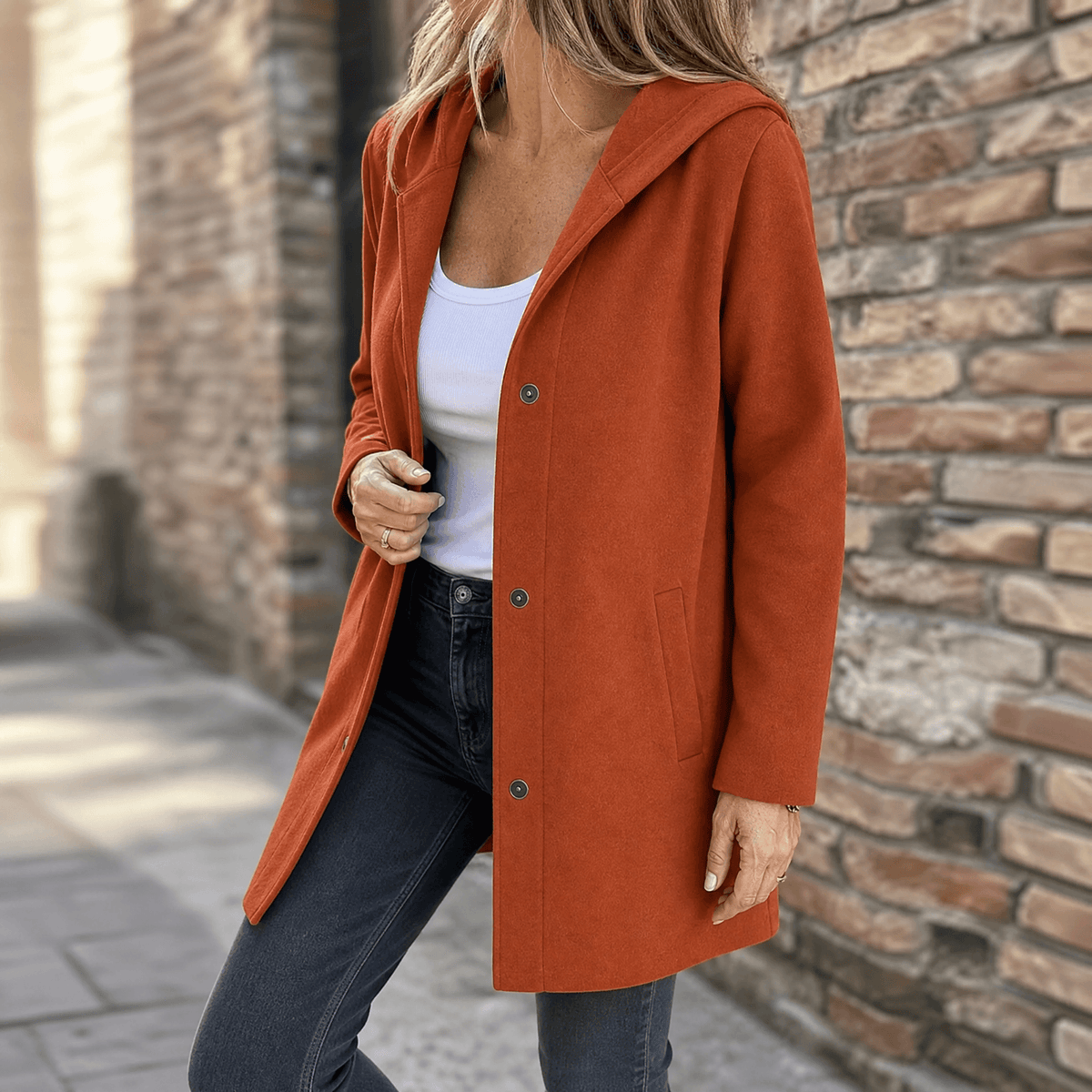 Greta | Oversized Strickjacke mit Kapuze, Knopfleiste und Taschen