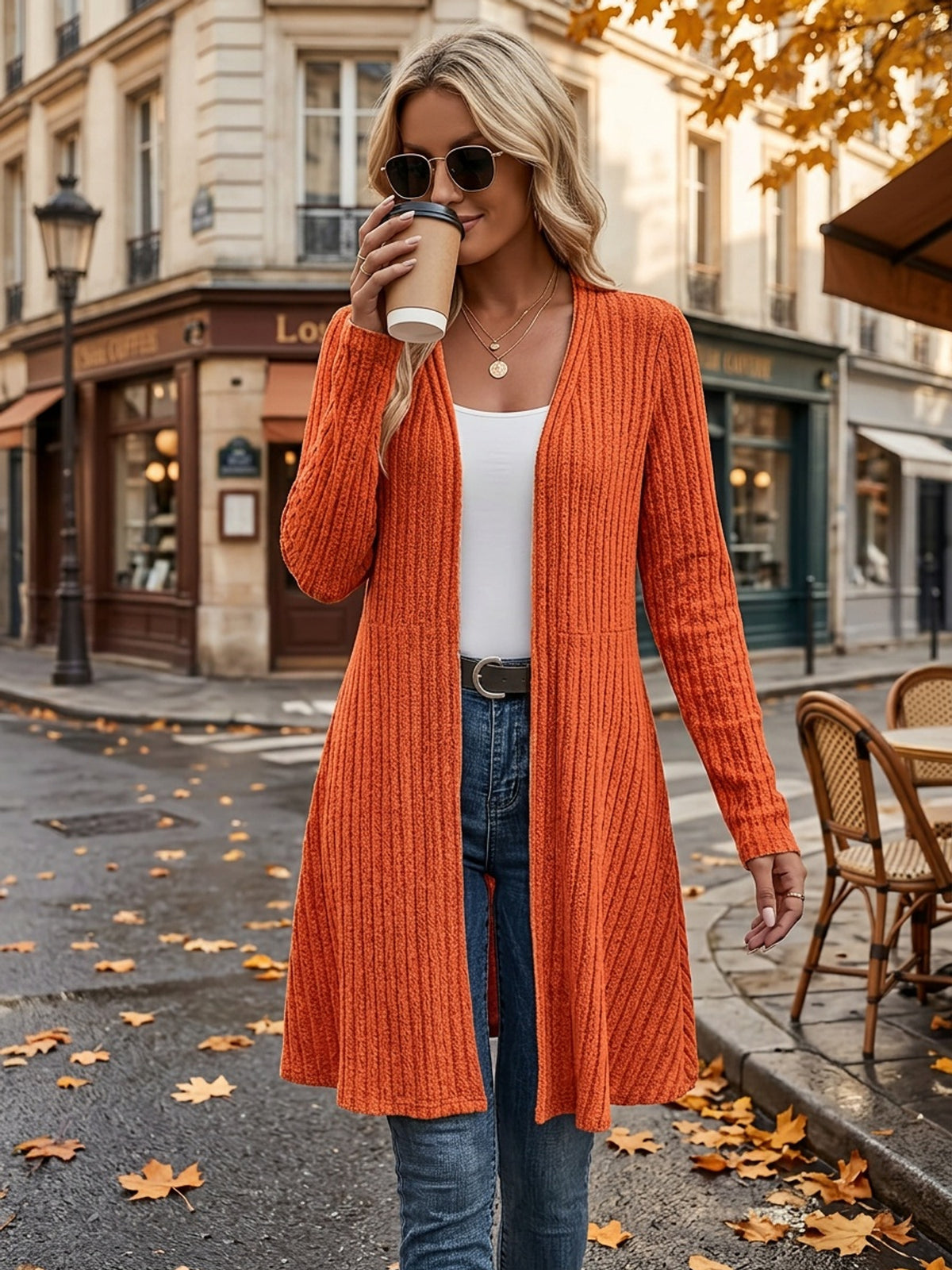 Rosalind | Winter Damen Mantel Strickcardigan Geripptem Design Lang