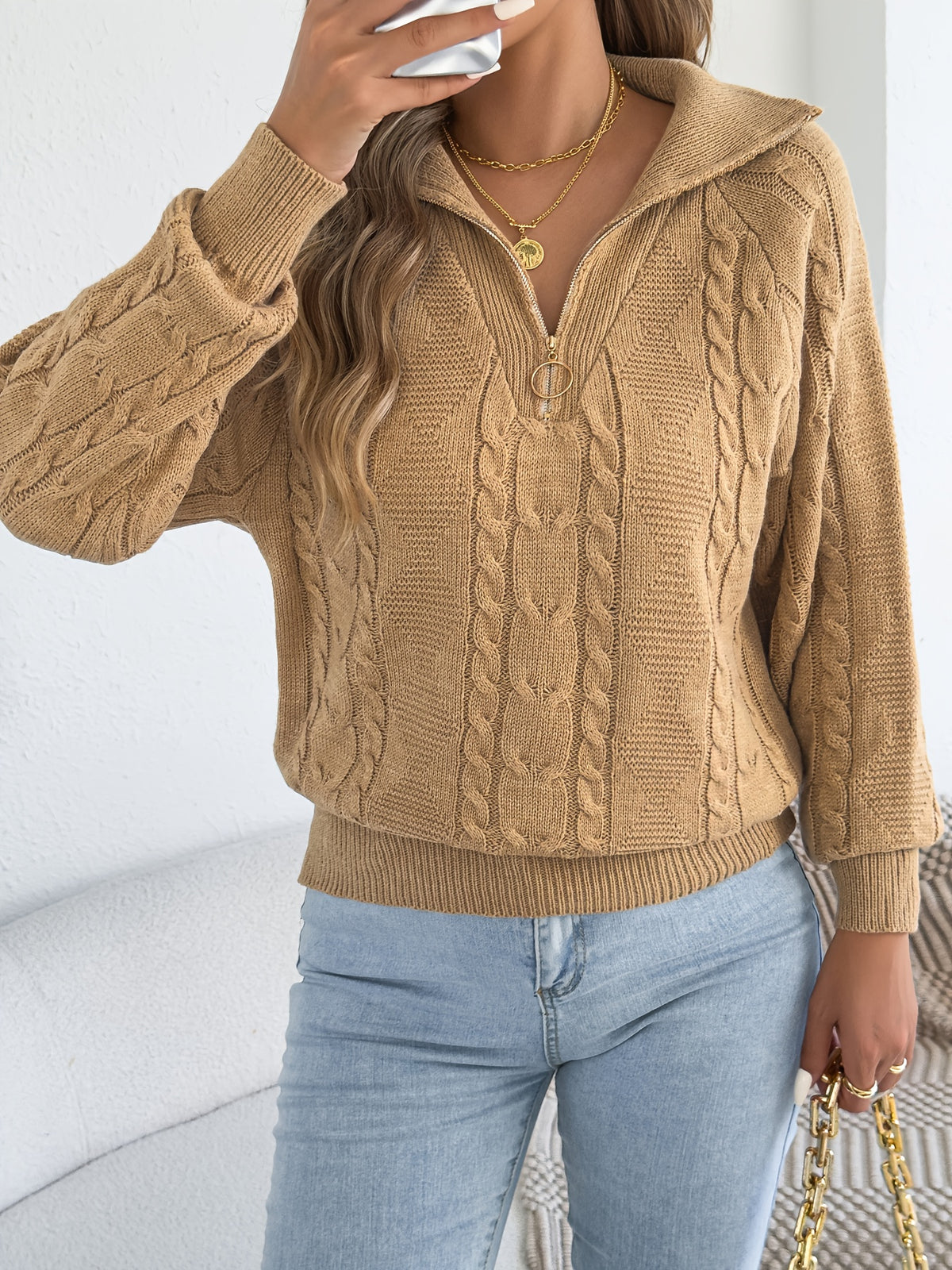 Jenna | Damen Zopfmuster Strickpullover