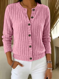 Emma | Damen Strickcardigan geripptes Zopfmuster Knopfleiste