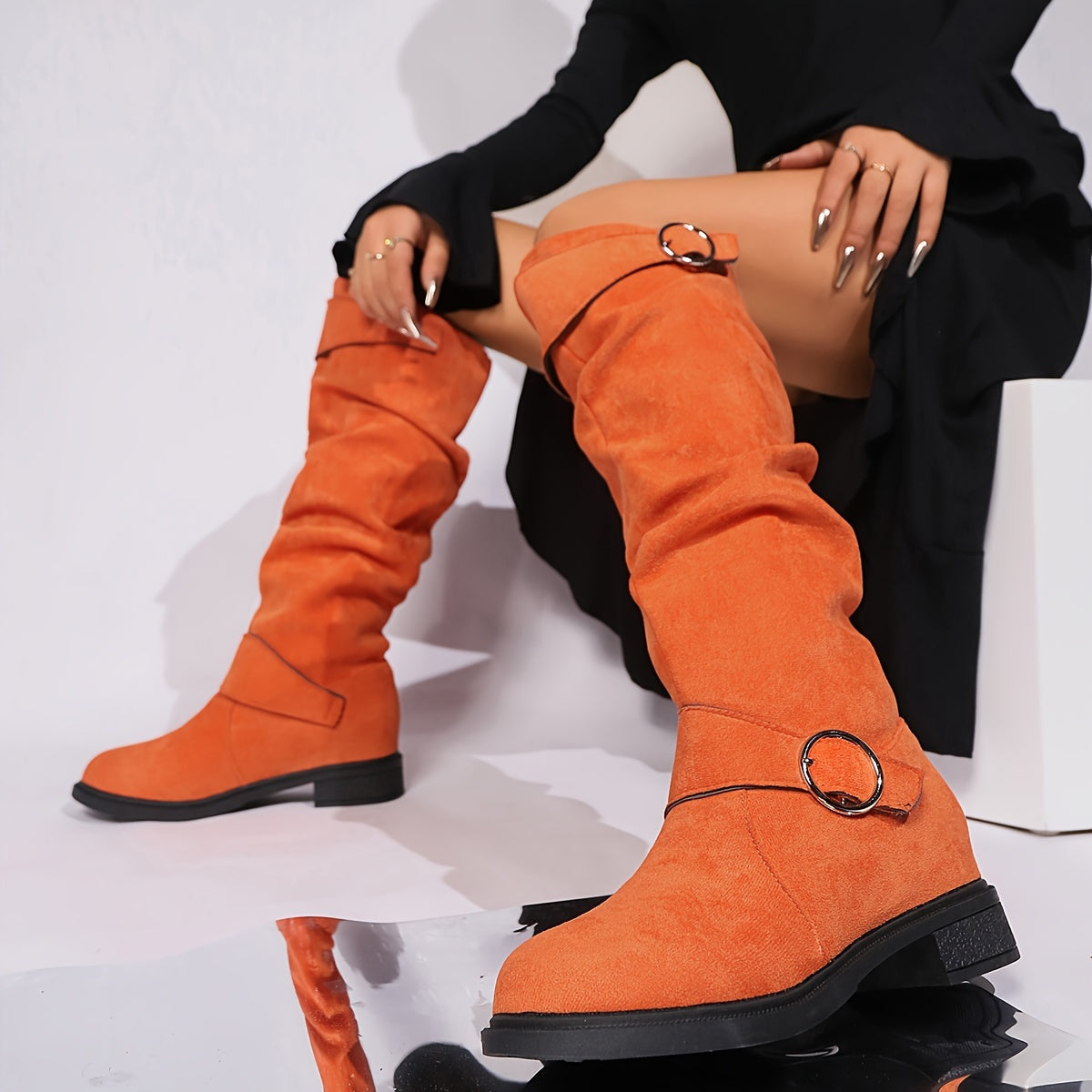 Birthe | Damen Chelsea Boots knielang mit Schnalle