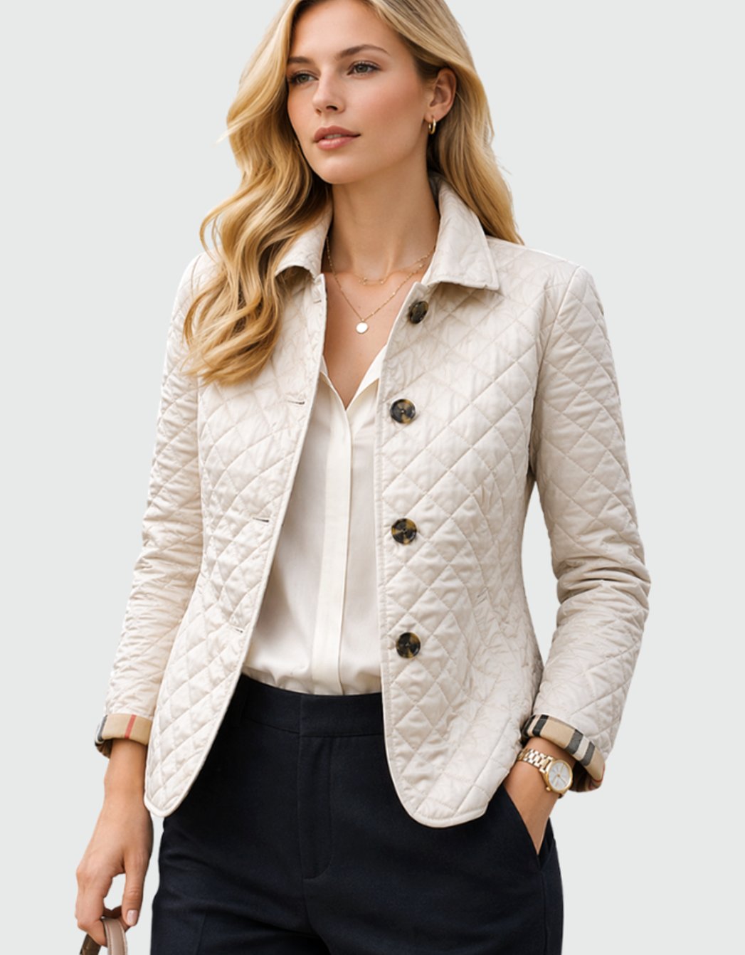 Giselle | Damen Gesteppte Kragen-Jacke mit Knopfleiste