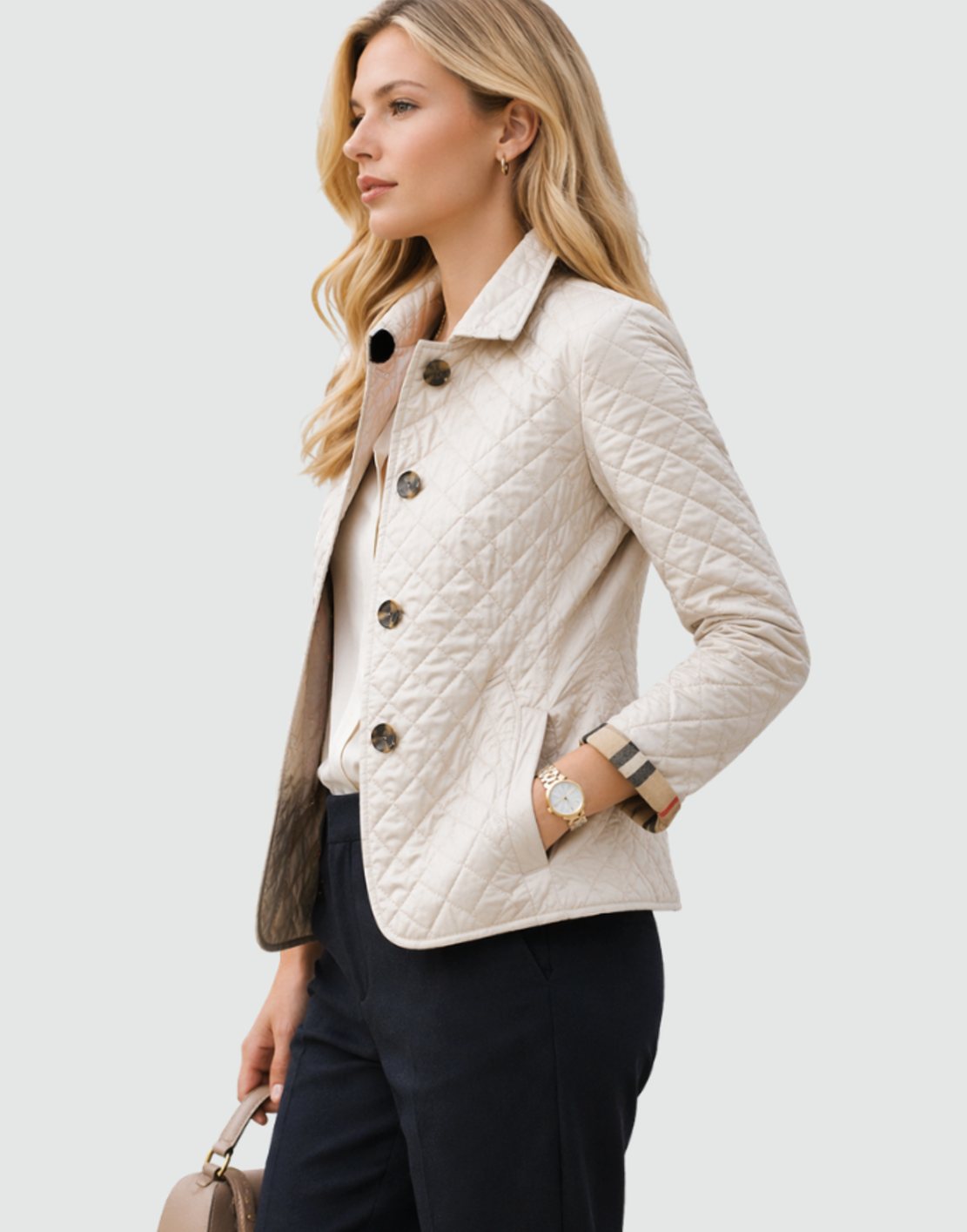 Giselle | Damen Gesteppte Kragen-Jacke mit Knopfleiste