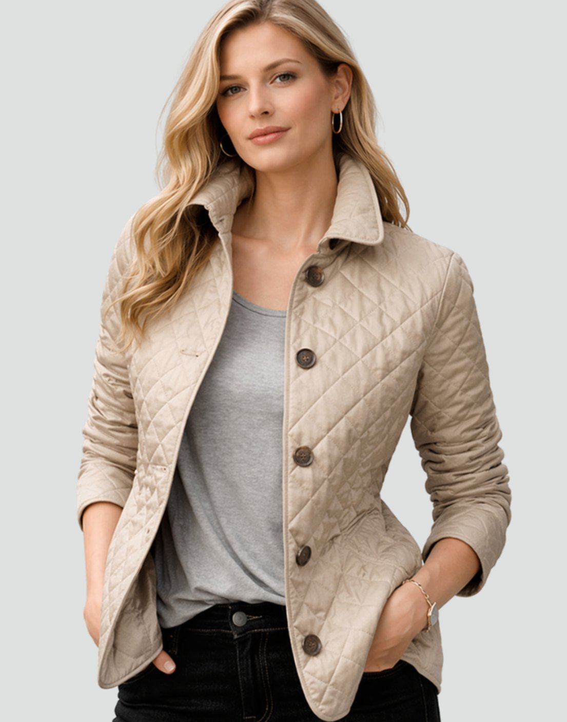 Giselle | Damen Gesteppte Kragen-Jacke mit Knopfleiste