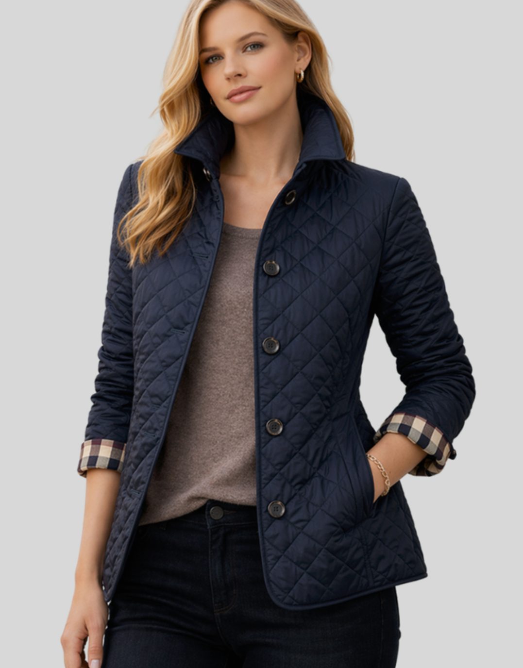 Giselle | Damen Gesteppte Kragen-Jacke mit Knopfleiste