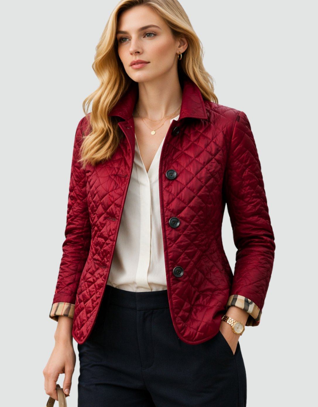 Giselle | Damen Gesteppte Kragen-Jacke mit Knopfleiste