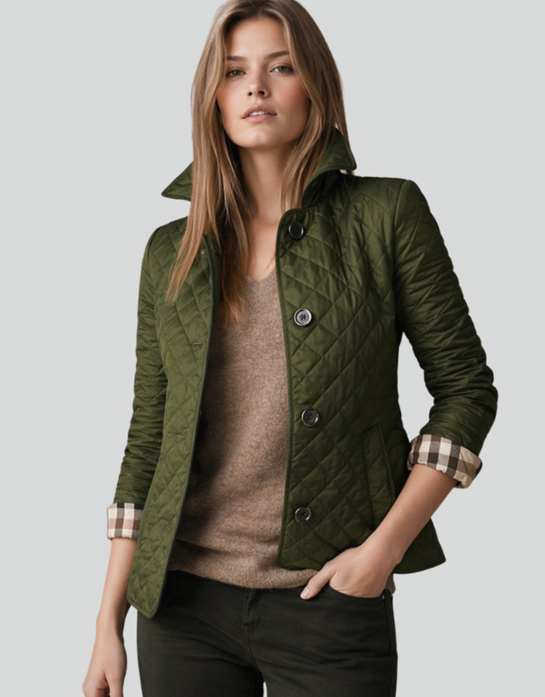 Giselle | Damen Gesteppte Kragen-Jacke mit Knopfleiste