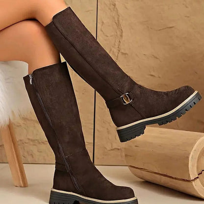 Jasmijn | Damen Kniehohe Stiefel mit Schnalle und Reißverschluss