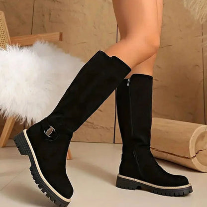 Jasmijn | Damen Kniehohe Stiefel mit Schnalle und Reißverschluss