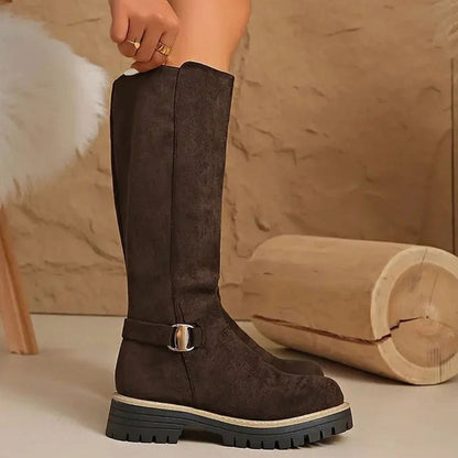 Jasmijn | Damen Kniehohe Stiefel mit Schnalle und Reißverschluss