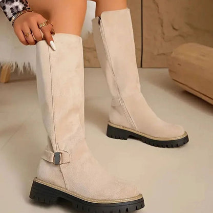 Jasmijn | Damen Kniehohe Stiefel mit Schnalle und Reißverschluss