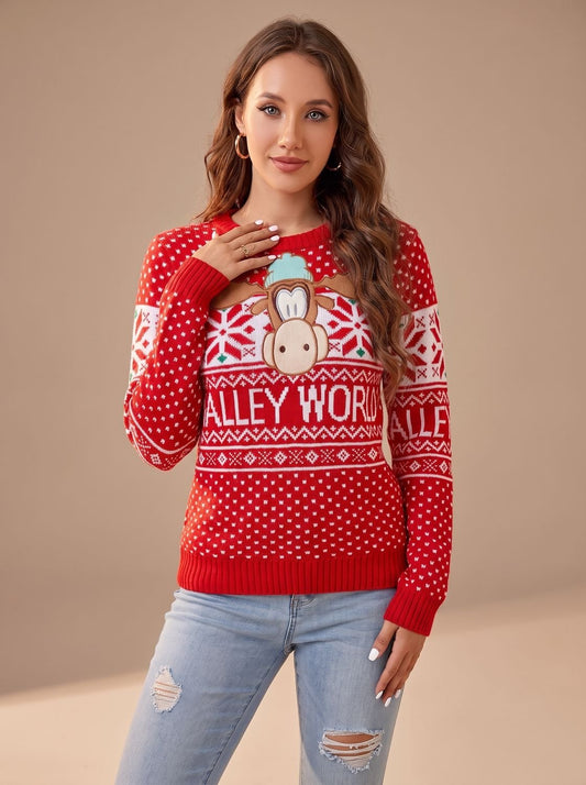 Jeannine | Weihnachtspullover Damen Rentier Strickmuster Langarm