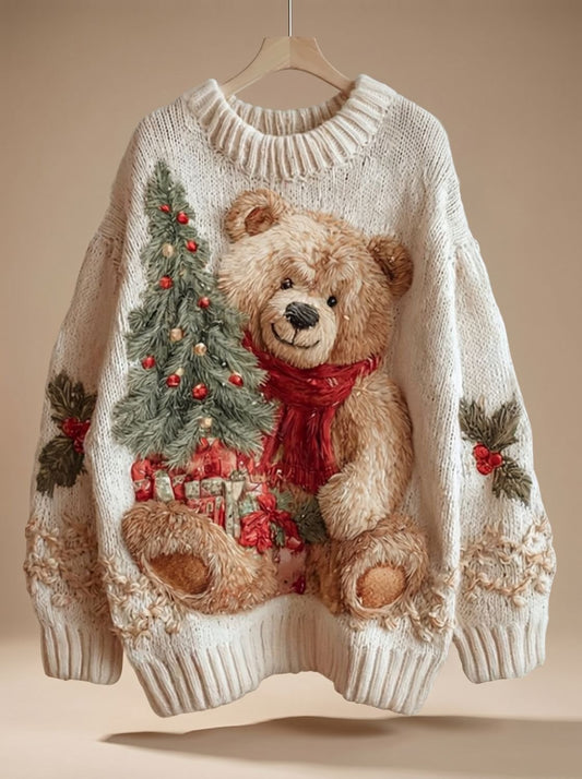 Carlotta | Weihnachtspullover Oversized Teddy-Motiv für Damen