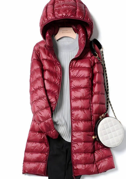 Maike | Lange gesteppte Winterjacke mit Kapuze für Damen
