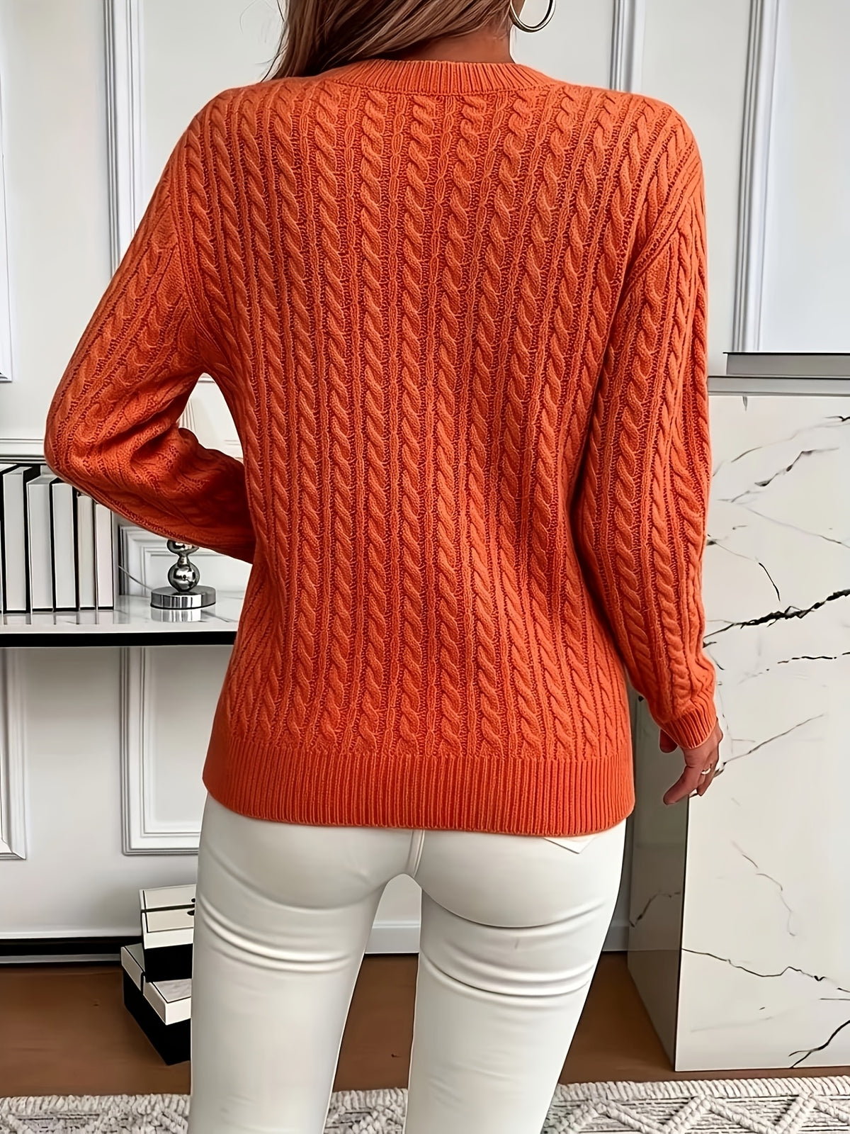 Jorien | Damen Zopfmuster Strickpullover Rundhalsausschnitt Oversized