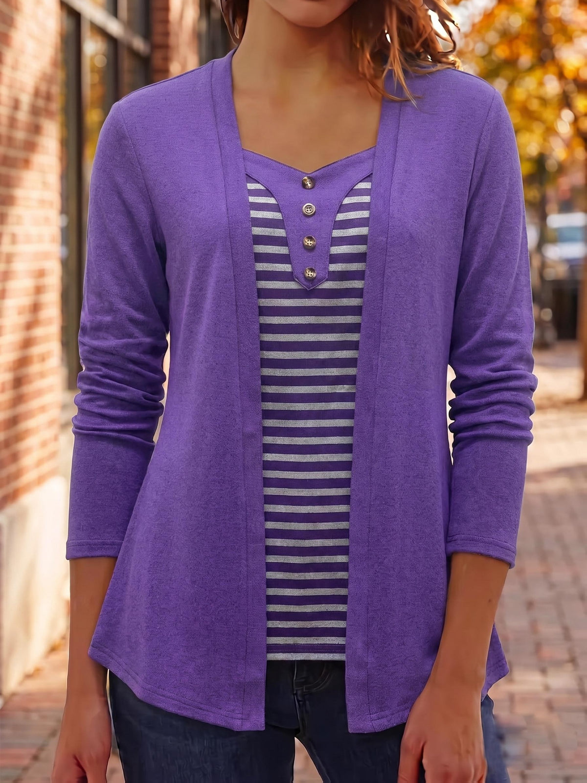 Eleanor | Damen Strickcardigan mit Streifen-Einsatz