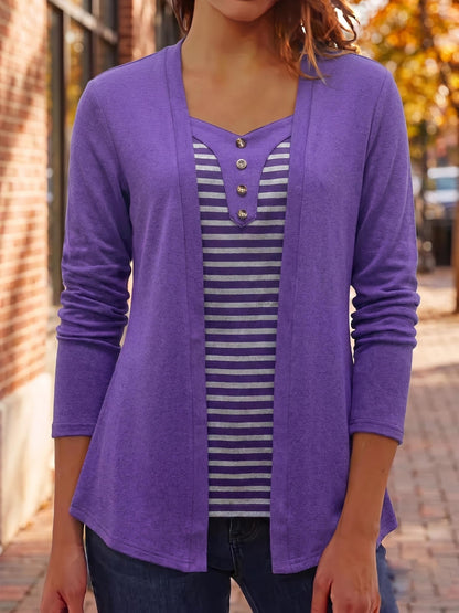 Eleanor | Damen Strickcardigan mit Streifen-Einsatz