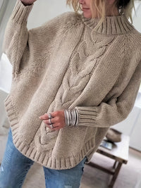 Isadora | Damen Zopfmuster Pullover mit Stehkragen Oversized