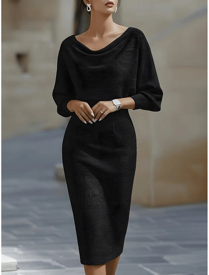 Lisette | Damen Midikleid mit Wasserfallkragen und Langarm
