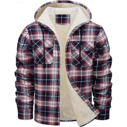 Casper | Kariertes Overshirt mit Kapuze und Knopfleiste für Herren