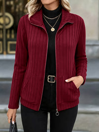 Dorothea | Damen Strickjacke gerippt mit Reißverschluss Stehkragen