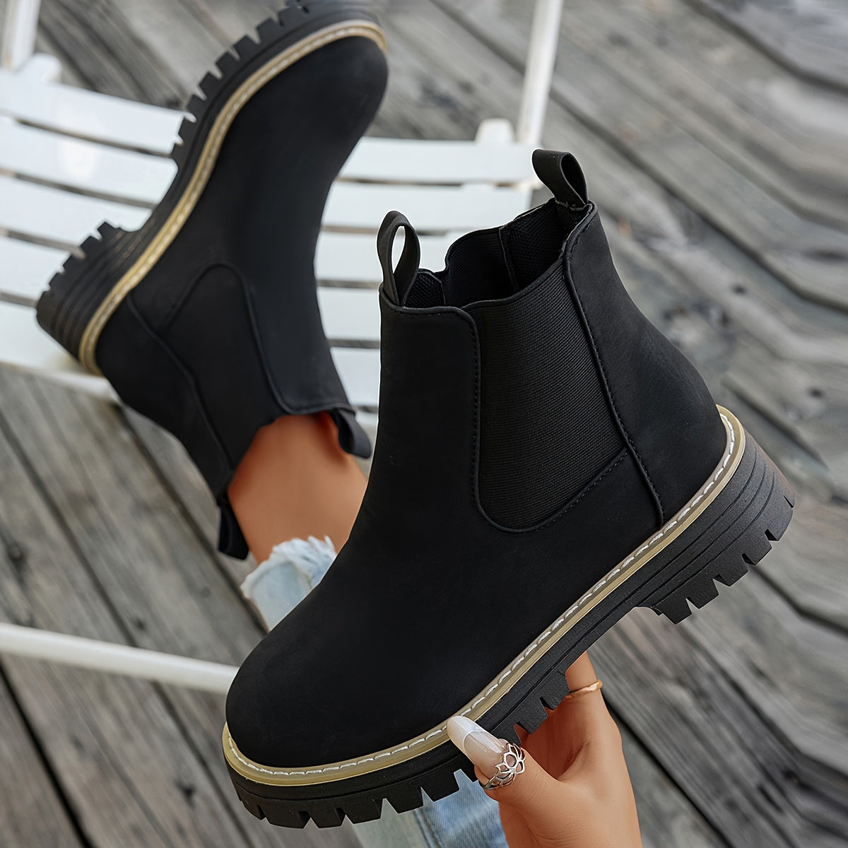 Barbara | Damen Chelsea Boots mit Plateausohle und Profilsohle