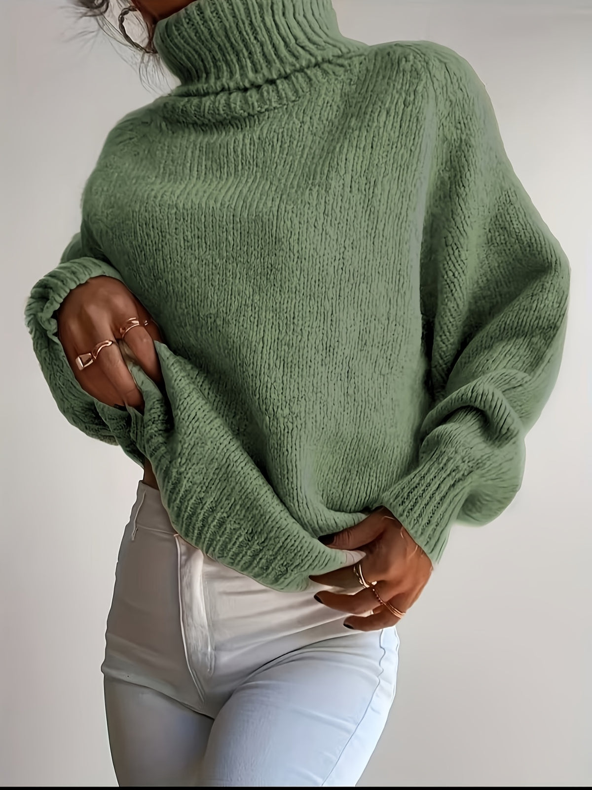 Anja | Damen Grobstrick Rollkragenpullover Oversize