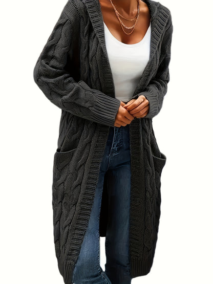 Chiara | Zopfmuster Strickjacke mit Kapuze für Damen