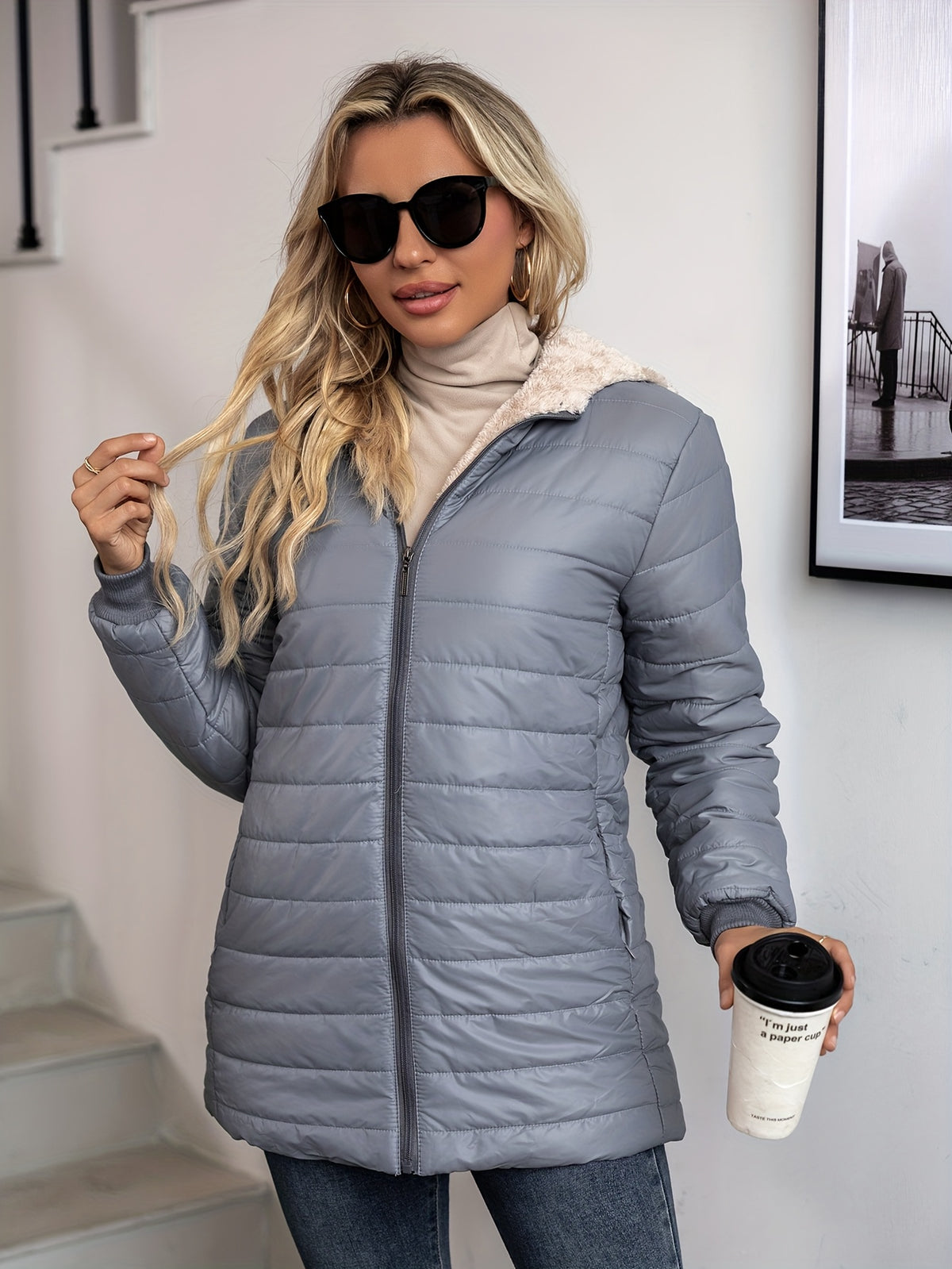 Aveline | Winterjacke Damen gesteppt mit Kapuze und Teddyfutter