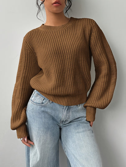 Johanna | Damen Grobstrick Pullover mit Rundhalsausschnitt Langarm