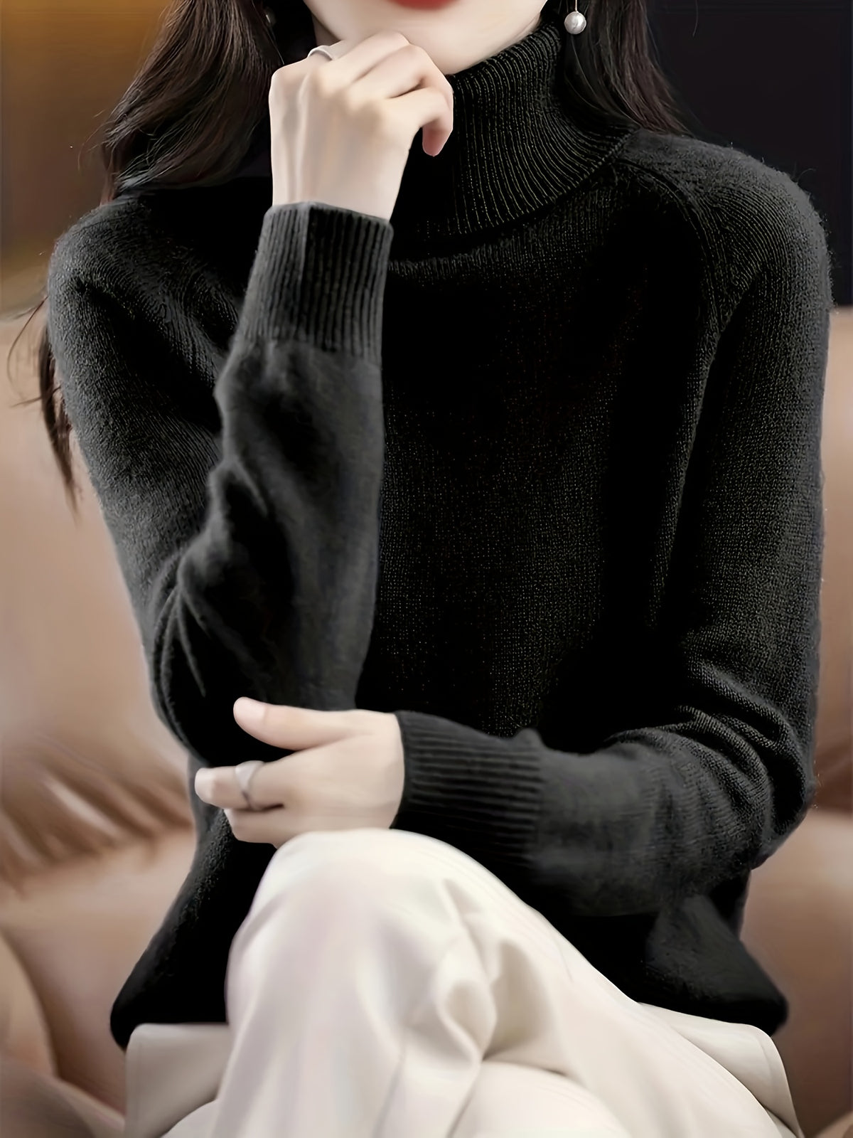 Rosalinde | Damen Rollkragenpullover mit geripptem Kragen