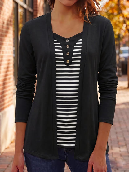 Eleanor | Damen Strickcardigan mit Streifen-Einsatz