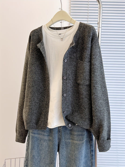 Erika | Damen Cardigan mit Knopfleiste und Pattentaschen