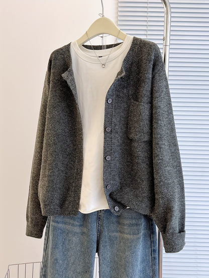 Erika | Damen Cardigan mit Knopfleiste und Pattentaschen