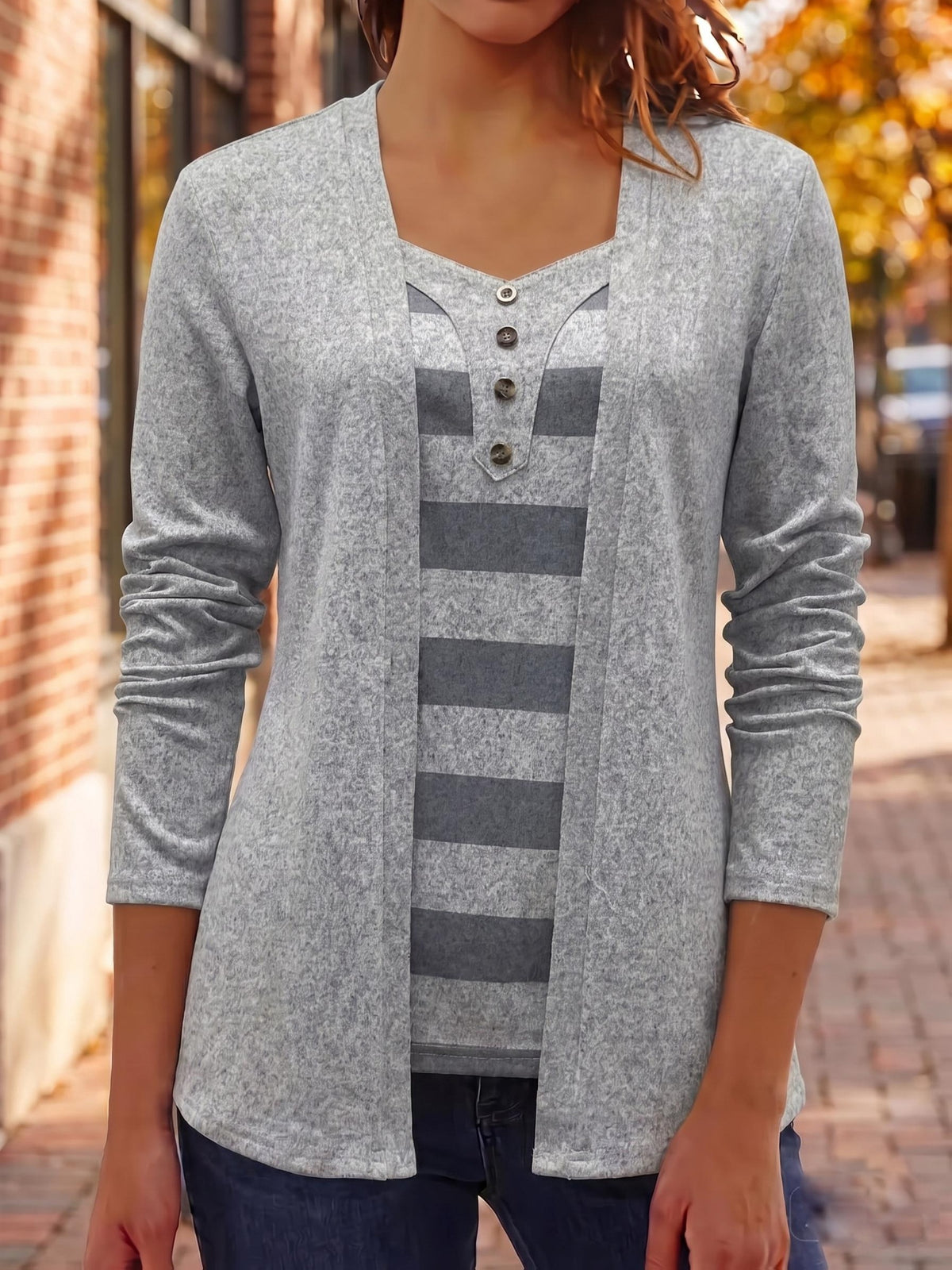 Eleanor | Damen Strickcardigan mit Streifen-Einsatz
