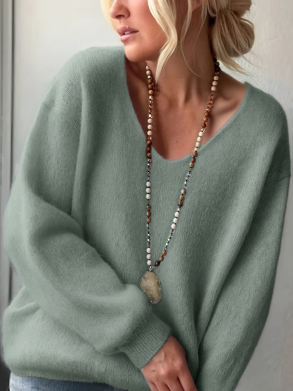 Katrien | Damen Oversized Strickpullover mit V-Ausschnitt